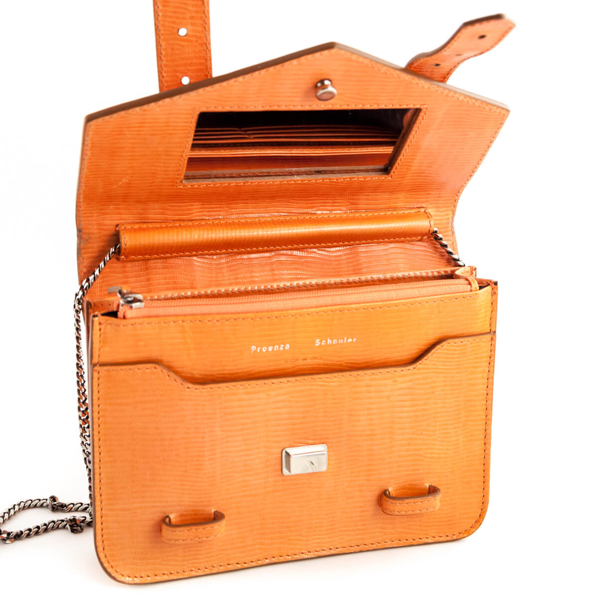 Proenza Schouler Orange Snake Embossed PS1 Chain Wallet Bag - Love that Bag etc - Preowned Authentic Designer Handbags Preloved Fashions