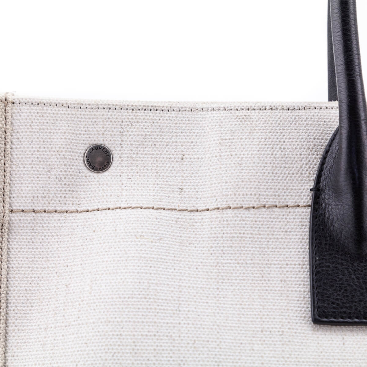 Saint Laurent White Linen and Leather Rive Gauche Noe Tote - Love that Bag etc - Preowned Authentic Designer Handbags Preloved Fashions