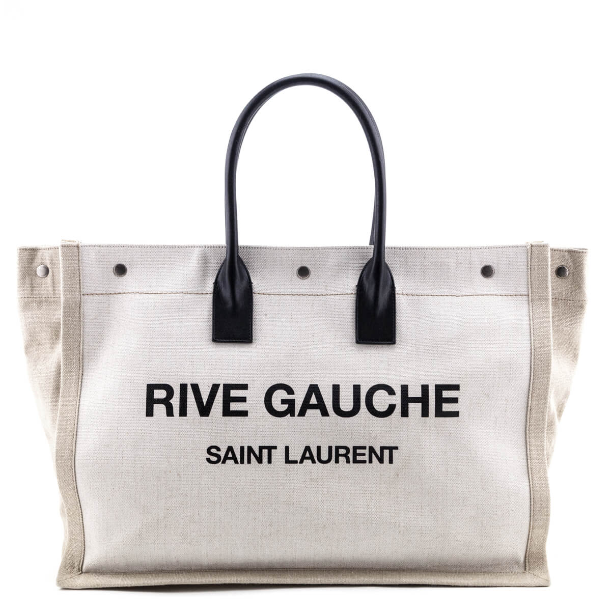 Saint Laurent White Linen and Leather Rive Gauche Noe Tote - Love that Bag etc - Preowned Authentic Designer Handbags Preloved Fashions