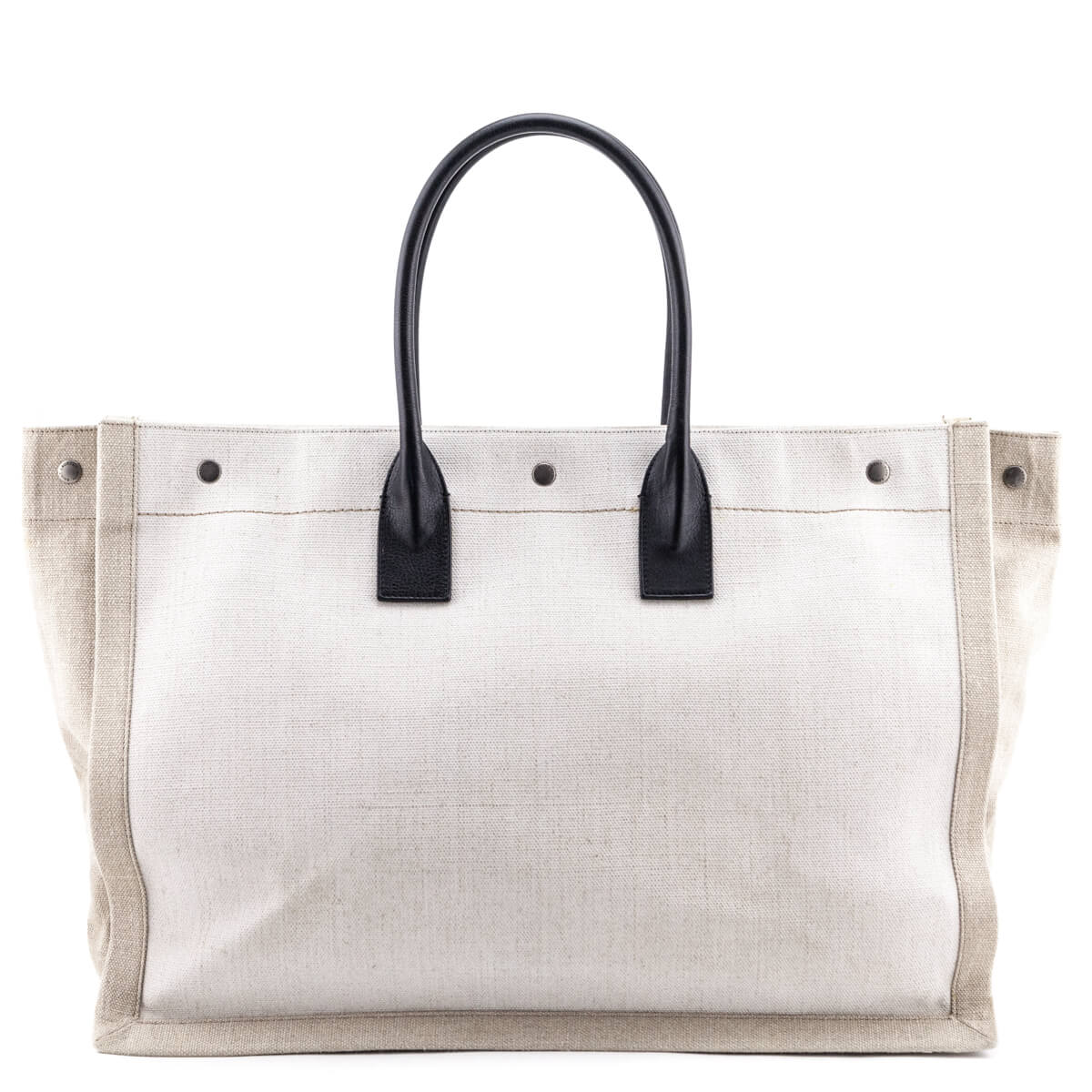 Saint Laurent White Linen and Leather Rive Gauche Noe Tote - Love that Bag etc - Preowned Authentic Designer Handbags Preloved Fashions
