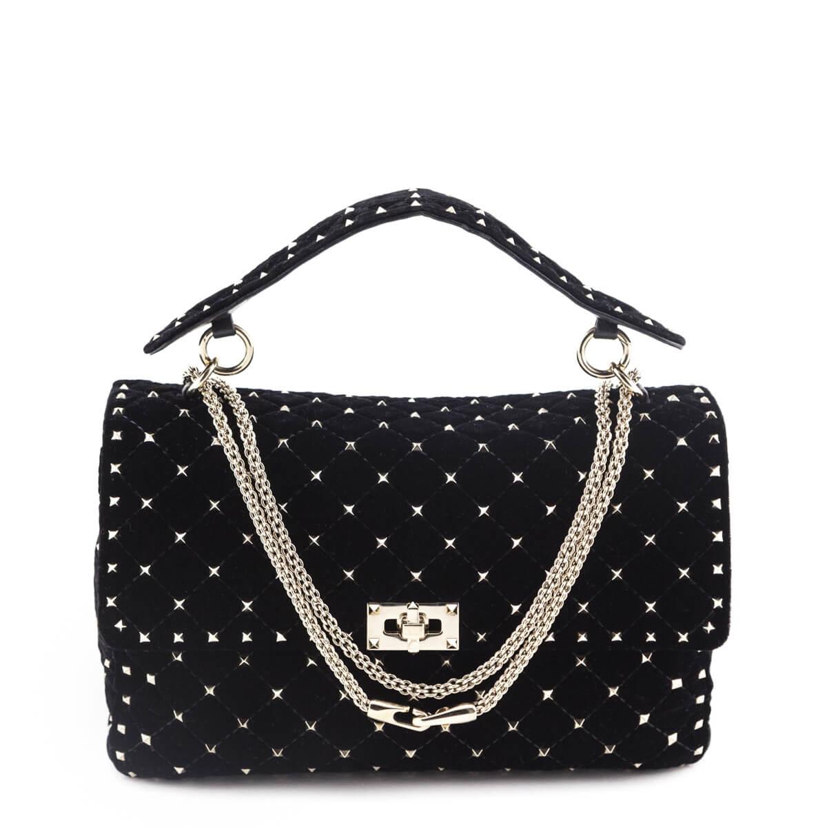 Valentino Black Velvet Large Rockstud Spike Bag - Love that Bag etc - Preowned Authentic Designer Handbags Preloved Fashions