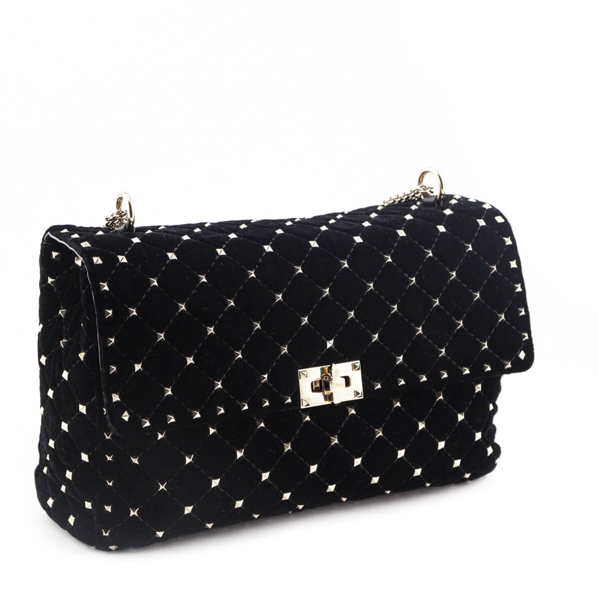 Valentino Black Velvet Large Rockstud Spike Bag - Love that Bag etc - Preowned Authentic Designer Handbags Preloved Fashions