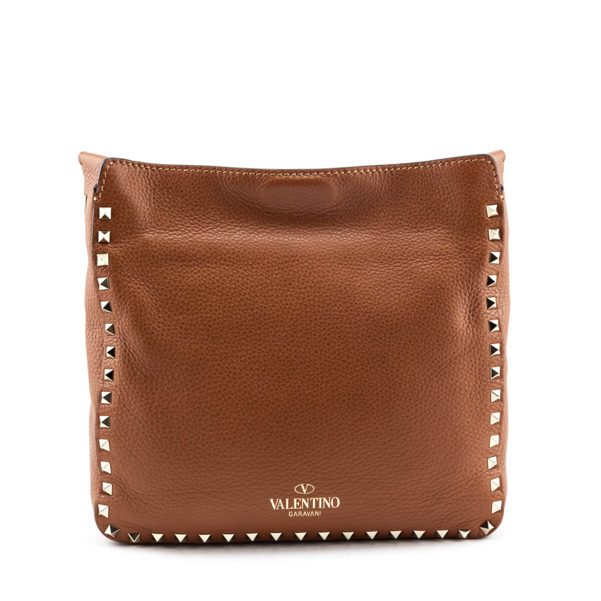 Valentino Tan Pebbled Calfskin Small Rockstud Flip-Lock Messenger Bag - Love that Bag etc - Preowned Authentic Designer Handbags Preloved Fashions