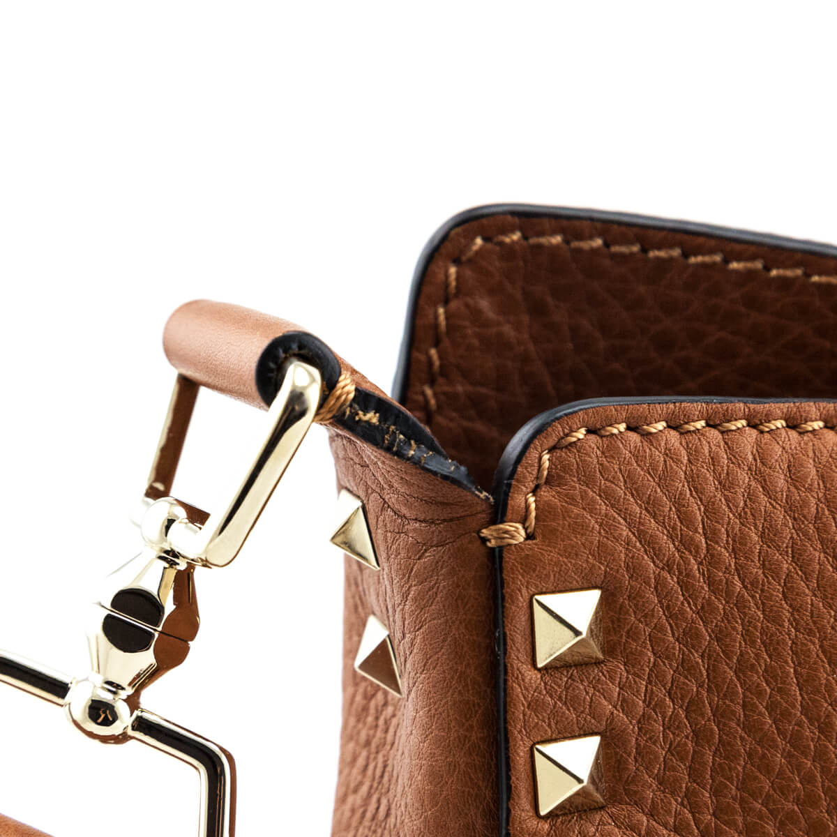 Valentino Tan Pebbled Calfskin Small Rockstud Flip-Lock Messenger Bag - Love that Bag etc - Preowned Authentic Designer Handbags Preloved Fashions