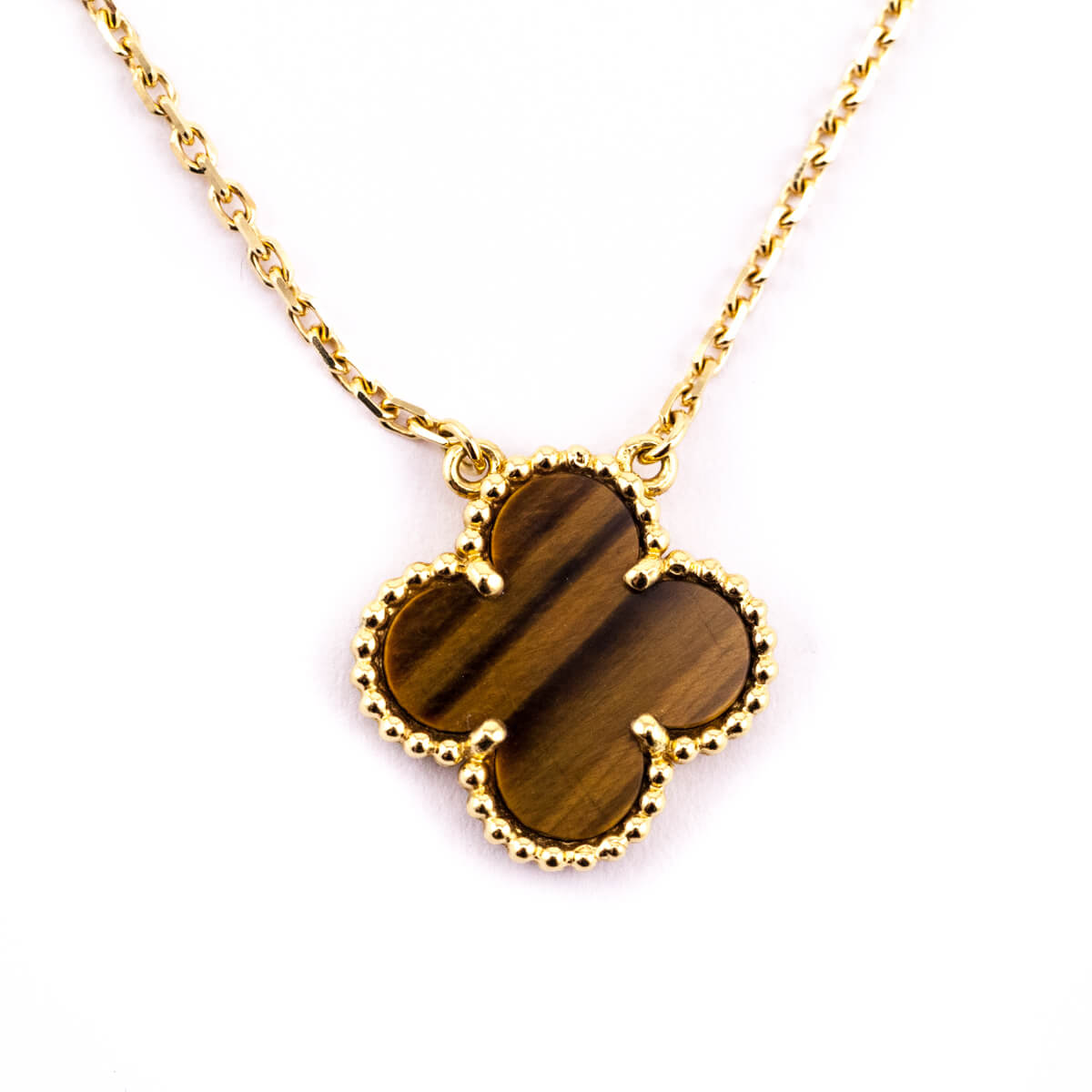 Van Cleef Arpels Tiger's Eye 18K Gold Vintage Alhambra Pendant Necklace - Love that Bag etc - Preowned Authentic Designer Handbags Preloved Fashions