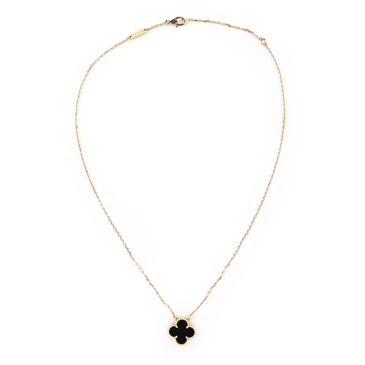 Van Cleef Arpels Onyx 18K Gold Vintage Alhambra Pendant Necklace - Love that Bag etc - Preowned Authentic Designer Handbags Preloved Fashions