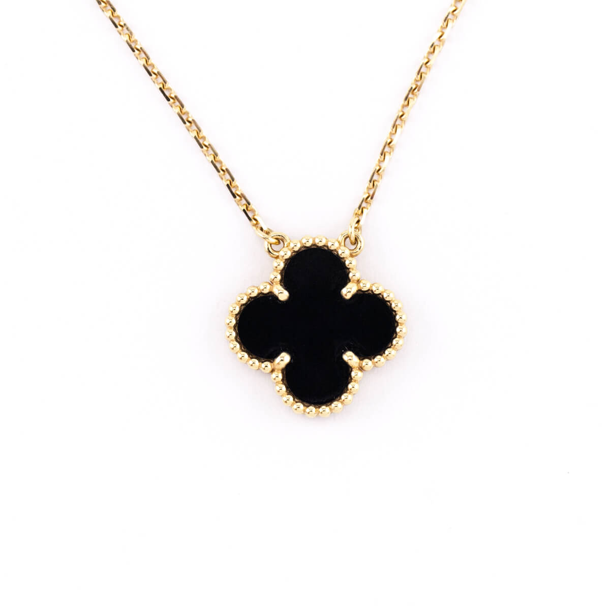 Van Cleef Arpels Onyx 18K Gold Vintage Alhambra Pendant Necklace - Love that Bag etc - Preowned Authentic Designer Handbags Preloved Fashions