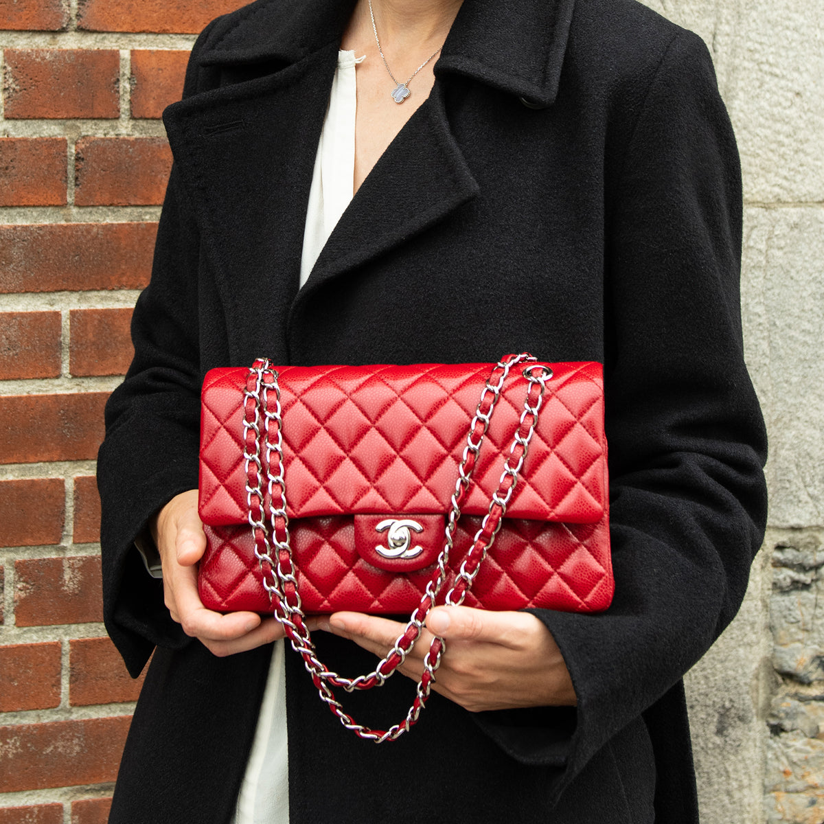 Chanel Red Quilted Caviar Classic Medium Double Flap Bag - Love that Bag etc - Preowned Authentic Designer Handbags Preloved Fashions
