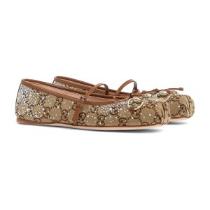 Gucci Women's GG Crystal Horsebit Ballet Flat
